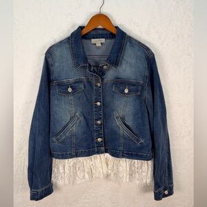 Charlie Paige Denim Jacket Removable Lace Hem Jean Jacket Women XL